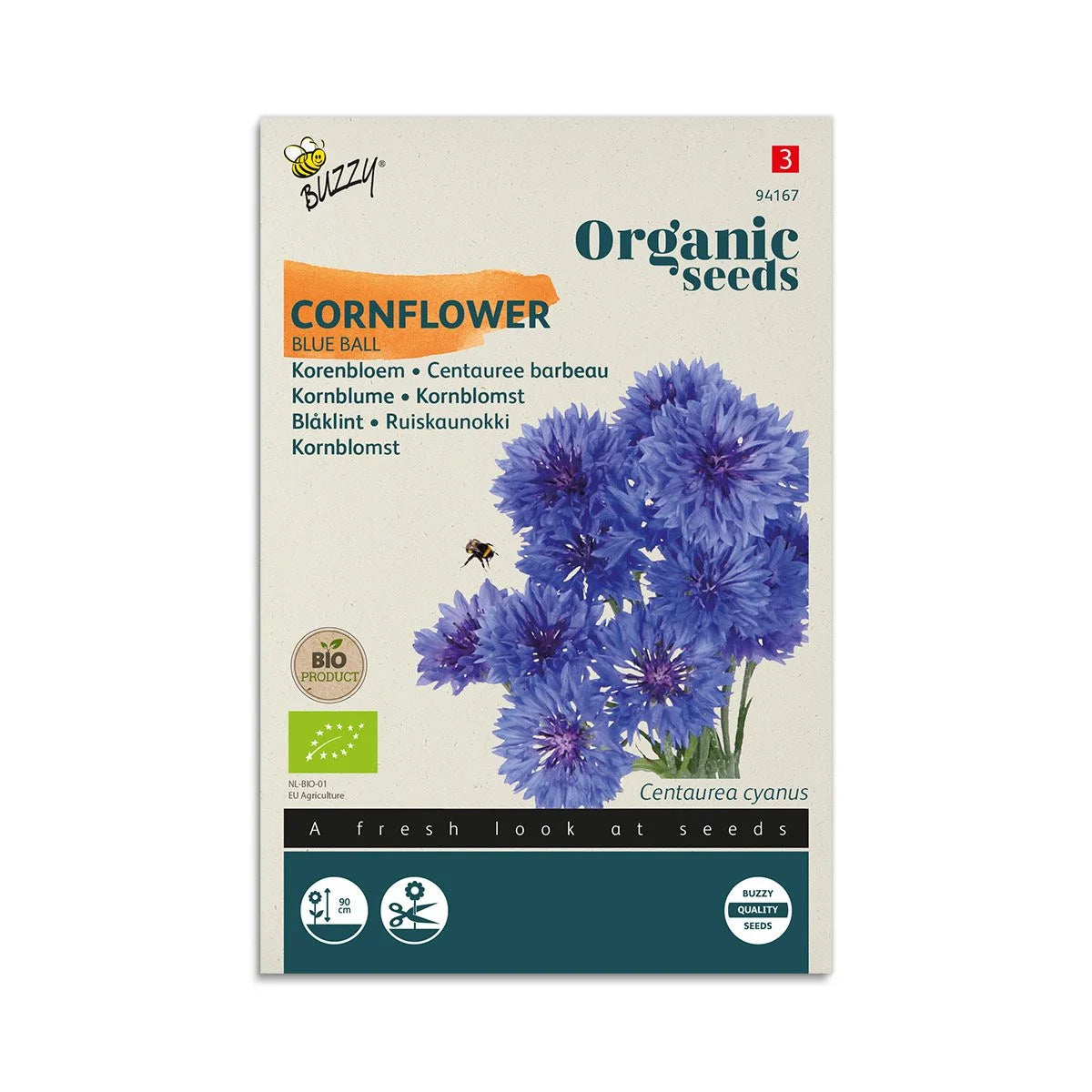 Buzzy® økologisk kornblomst frø 'Blue Ball'