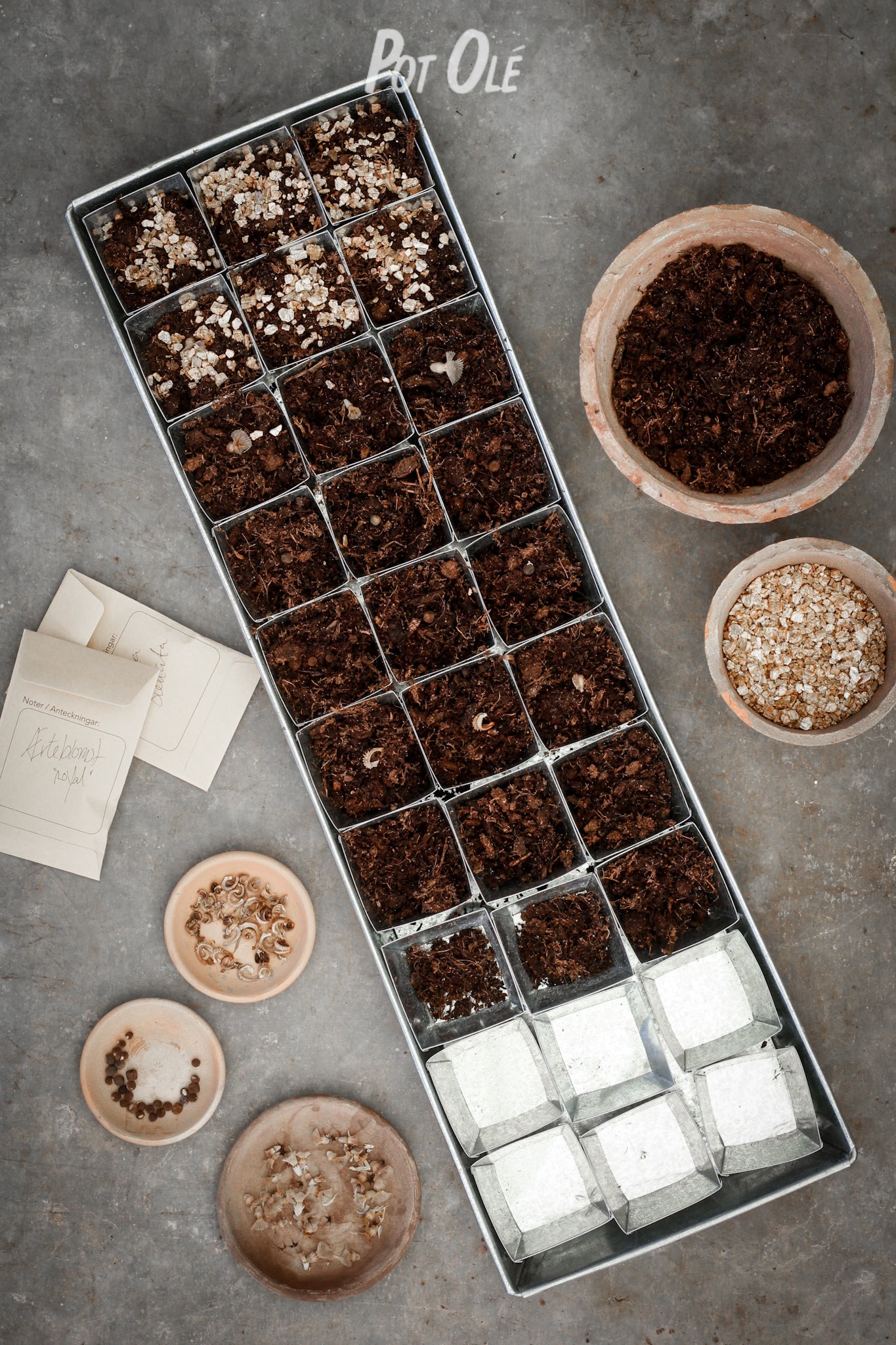 Spirebakke i zink med 30 potter