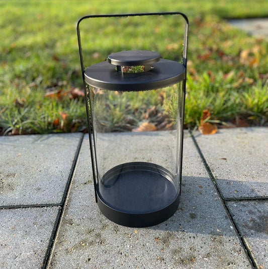 Lanterne sort med glas, 32x16 cm
