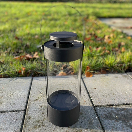 Lanterne sort med glas, 34x13 cm